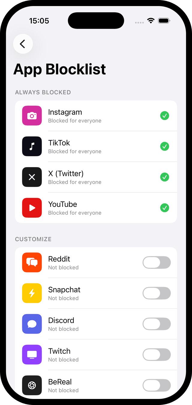 ovlt app blocklist and distraction blocking