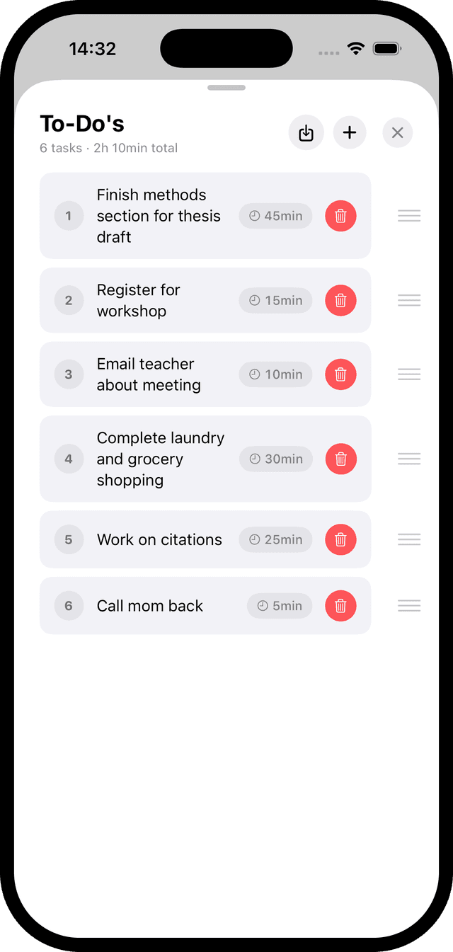 ovlt To-Do plan view with ordered tasks and durations